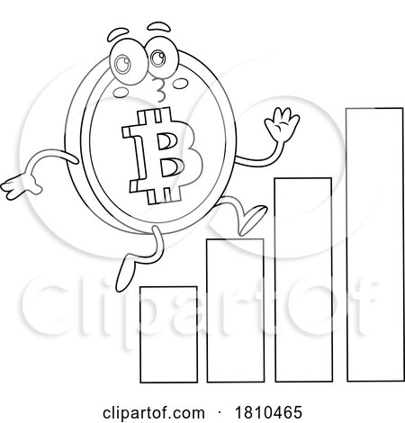 Bitcoin Mascot on a Graph Black and White Clipart Cartoon by Hit Toon