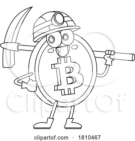 Bitcoin Mascot Miner Black and White Clipart Cartoon by Hit Toon