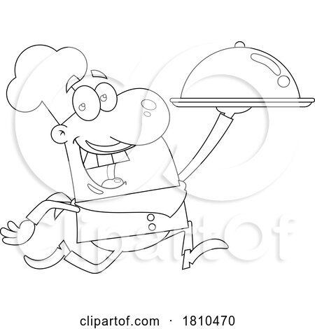Chef with a Cloche Black and White Clipart Cartoon by Hit Toon