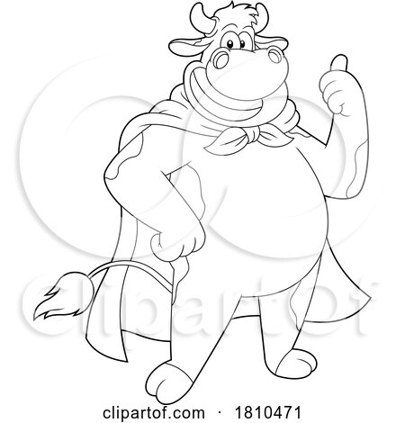 Super Cow Mascot Black and White Clipart Cartoon by Hit Toon