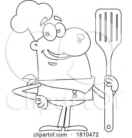 Chef with a Giant Spatula Black and White Clipart Cartoon by Hit Toon