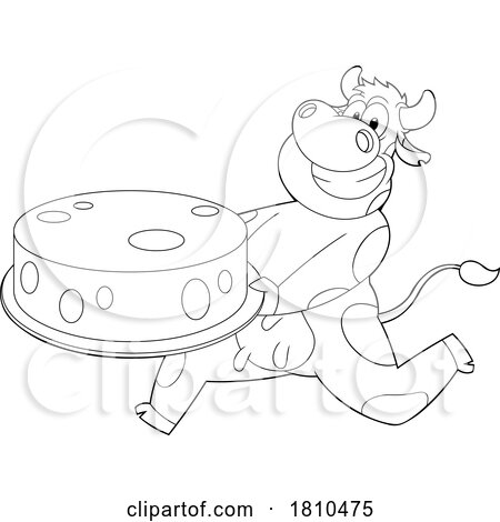 Cow Mascot with Cheese Black and White Clipart Cartoon by Hit Toon