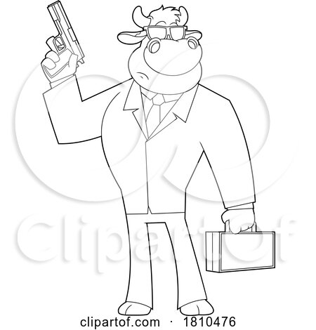 Cow Mascot Agent Black and White Clipart Cartoon by Hit Toon