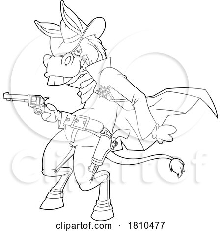 Cowboy Western Donkey Mascot Black and White Clipart Cartoon by Hit Toon