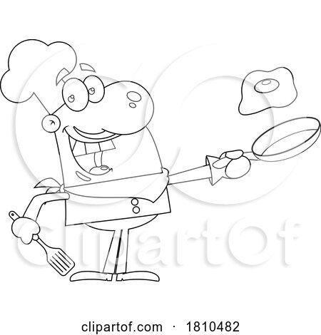 Chef Cooking an Egg Black and White Clipart Cartoon by Hit Toon