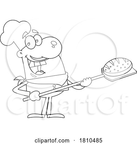 Chef Baker with Bread Black and White Clipart Cartoon by Hit Toon