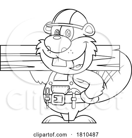 Worker Beaver with Lumber Black and White Clipart Cartoon by Hit Toon