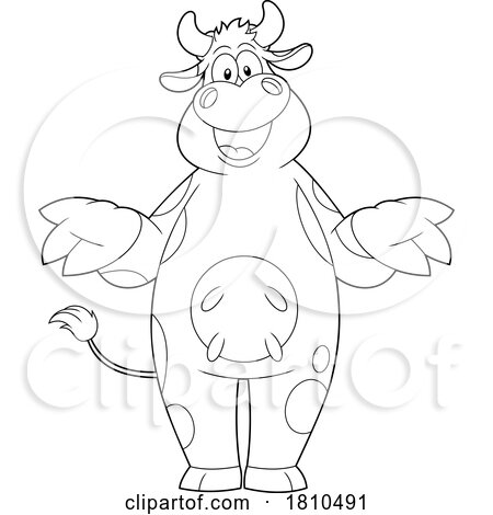 Cow Mascot Shrugging Black and White Clipart Cartoon by Hit Toon