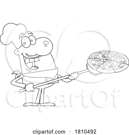 Chef with Pizza Black and White Clipart Cartoon by Hit Toon