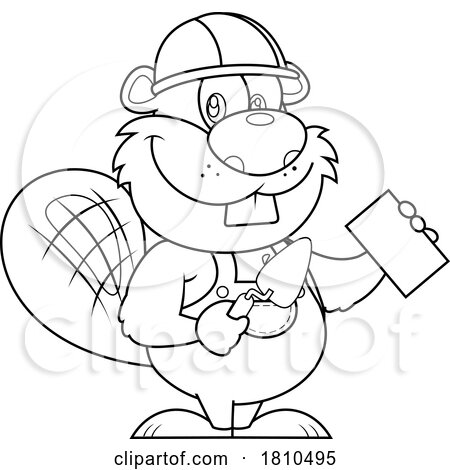 Mason Worker Beaver Black and White Clipart Cartoon by Hit Toon