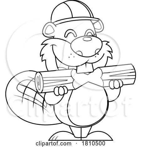 Worker Beaver Chewing Wood Black and White Clipart Cartoon by Hit Toon