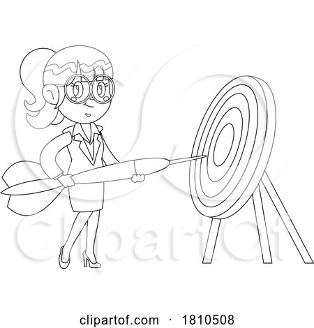 Business Woman with a Giant Dart Black and White Clipart Cartoon by Hit Toon
