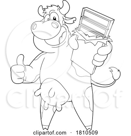 Cow Mascot with Milk Chocolate Black and White Clipart Cartoon by Hit Toon