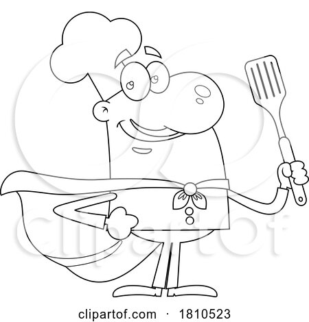 Super Chef with a Spatula Black and White Clipart Cartoon by Hit Toon