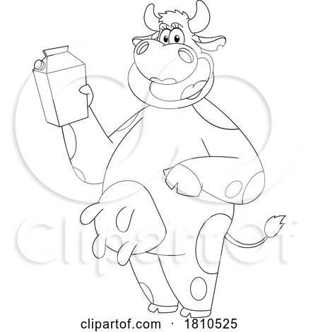 Cow Mascot with Milk Black and White Clipart Cartoon by Hit Toon