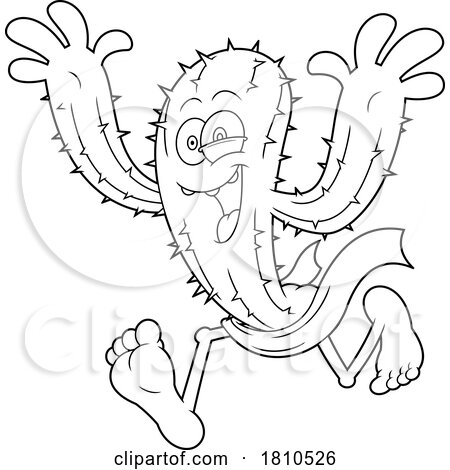Cactus Mascot with Toilet Paper Black and White Clipart Cartoon by Hit Toon