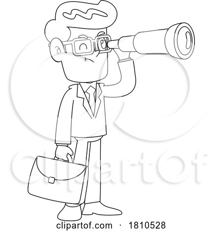Businessman Using a Telescope Black and White Clipart Cartoon by Hit Toon