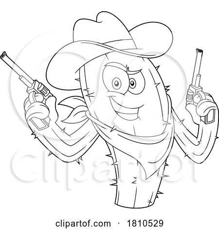 Cowboy Cactus Mascot Black and White Clipart Cartoon by Hit Toon