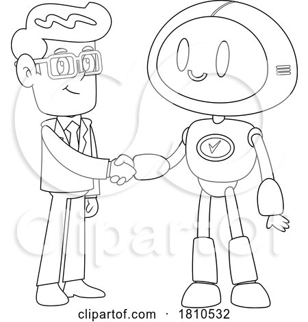 Businessman Meeting a Robot Black and White Clipart Cartoon by Hit Toon