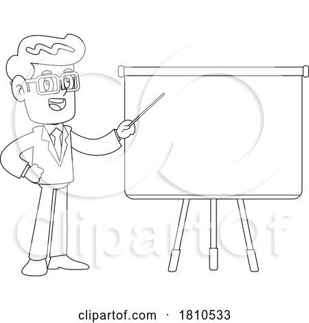 Businessman Giving a Presentation Black and White Clipart Cartoon by Hit Toon
