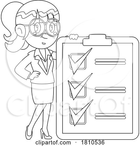 Business Woman Inspector Black and White Clipart Cartoon by Hit Toon