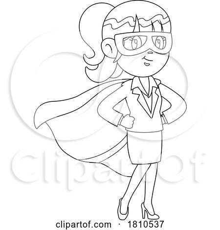 Super Business Woman Black and White Clipart Cartoon by Hit Toon