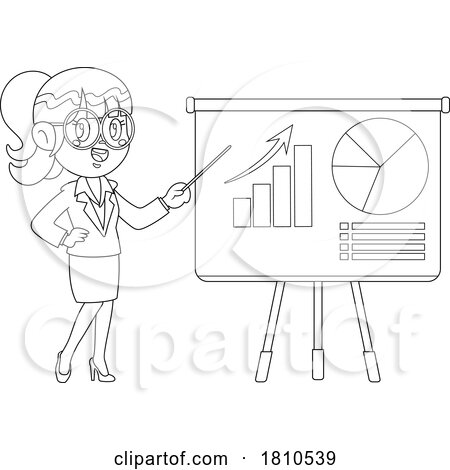 Business Woman Discussing Charts Black and White Clipart Cartoon by Hit Toon