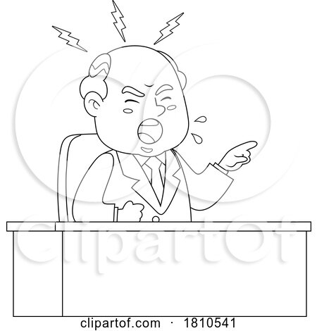 Mad Businessman Boss Yelling Black and White Clipart Cartoon by Hit Toon