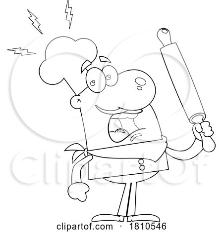 Mad Chef with Rolling Pin Black and White Clipart Cartoon by Hit Toon