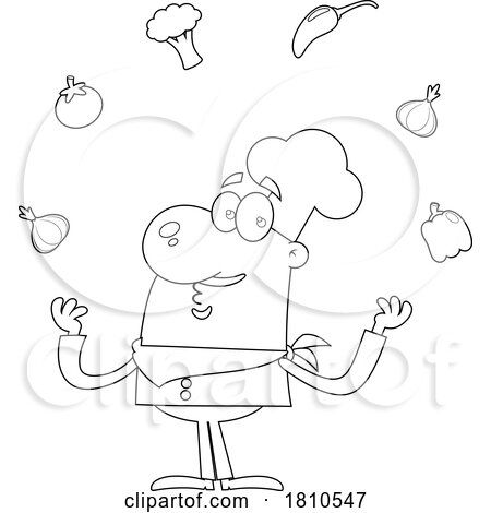 Chef with Ingredients Black and White Clipart Cartoon by Hit Toon