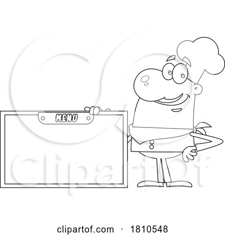 Chef with Menu Black and White Clipart Cartoon by Hit Toon