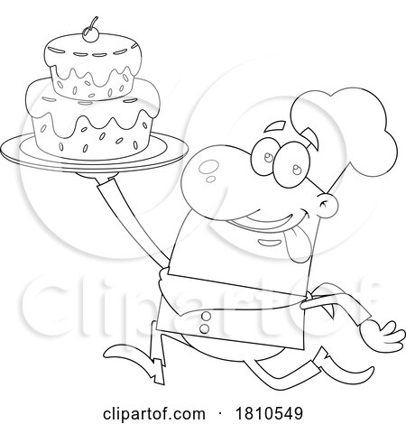 Chef with a Cake Black and White Clipart Cartoon by Hit Toon