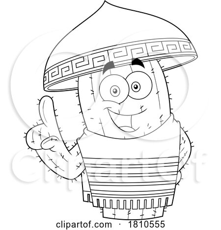Mexican Cactus Mascot Black and White Clipart Cartoon by Hit Toon