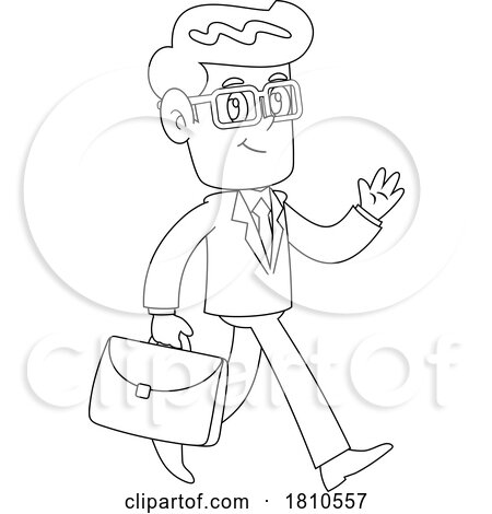 Businessman Walking Black and White Clipart Cartoon by Hit Toon