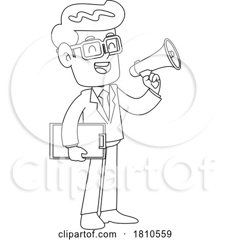 Businessman Using a Megaphone Black and White Clipart Cartoon by Hit Toon
