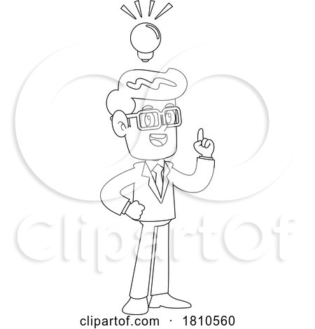 Businessman with an Idea Black and White Clipart Cartoon by Hit Toon