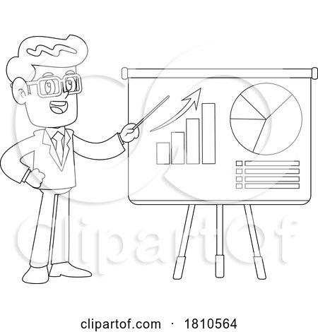 Businessman with Charts and Graphs Black and White Clipart Cartoon by Hit Toon