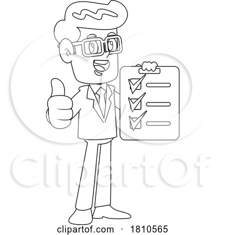 Businessman with a Check List Black and White Clipart Cartoon by Hit Toon