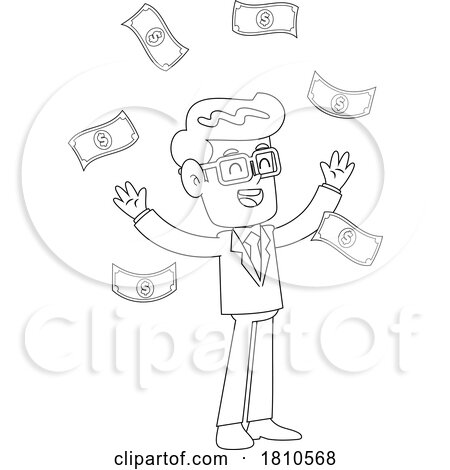 Businessman and Money Black and White Clipart Cartoon by Hit Toon
