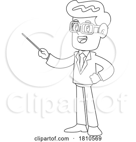 Businessman Using a Pointer Black and White Clipart Cartoon by Hit Toon