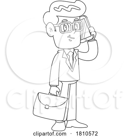 Businessman on a Cell Phone Black and White Clipart Cartoon by Hit Toon
