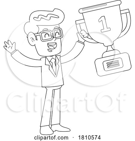 Businessman with a Trophy Black and White Clipart Cartoon by Hit Toon
