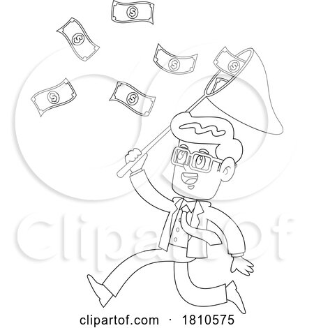 Businessman Catching Money Black and White Clipart Cartoon by Hit Toon