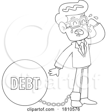 Businessman Stuck with Debt Black and White Clipart Cartoon by Hit Toon
