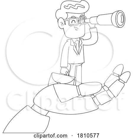 Businessman on a Robot Hand Black and White Clipart Cartoon by Hit Toon