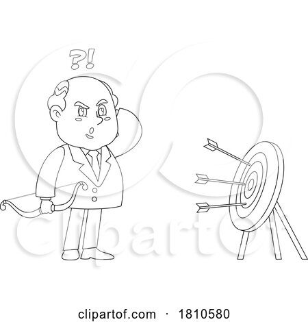 Businessman Missing a Target Black and White Clipart Cartoon by Hit Toon