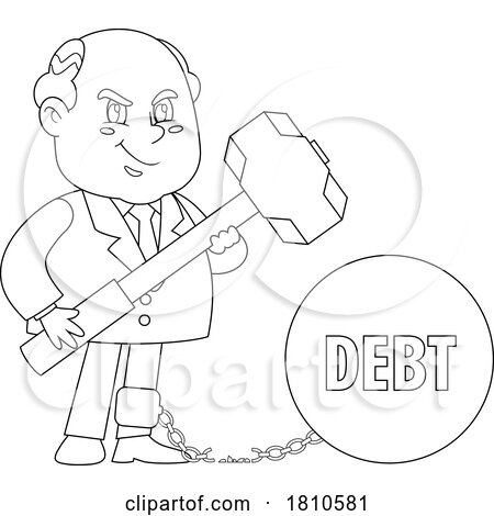 Shady Businessman with Debt Black and White Clipart Cartoon by Hit Toon