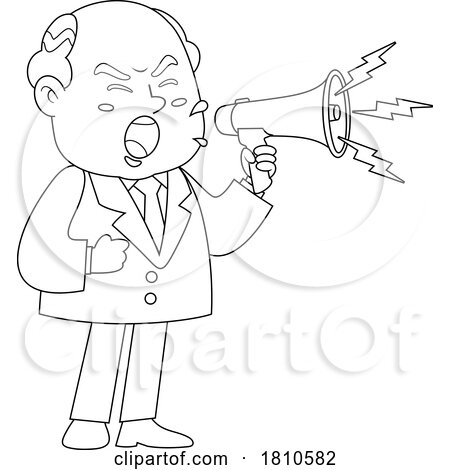 Shady Businessman Using Megaphone Black and White Clipart Cartoon by Hit Toon