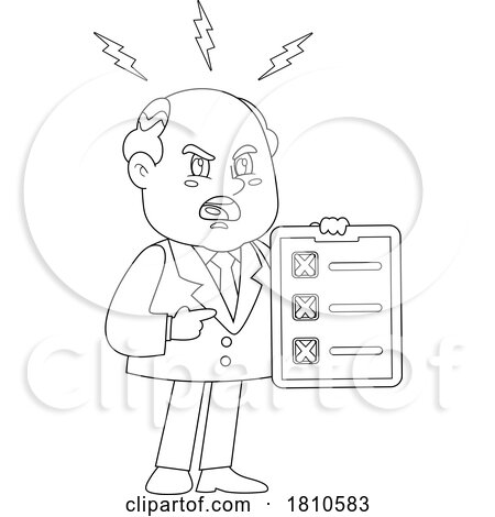 Mad Businessman with Check List Black and White Clipart Cartoon by Hit Toon