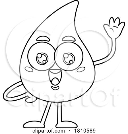 Blood Drop Mascot Waving Black and White Clipart Cartoon by Hit Toon